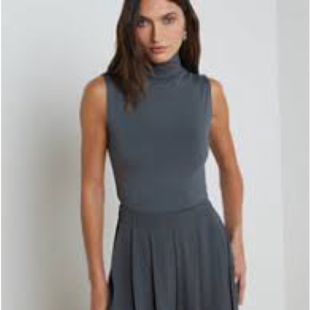 L’agence Sleeveless Gray Turtleneck Dress